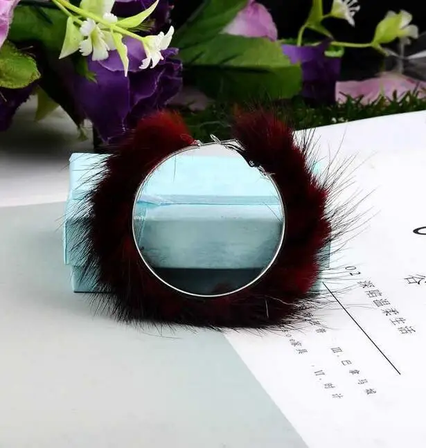 Серьги-кольца из натурального меха норки 5 см, большие размеры, серьги-кольца из меха енота, теплые рождественские подарки, круглые серьги для зимы, круглые украшения
