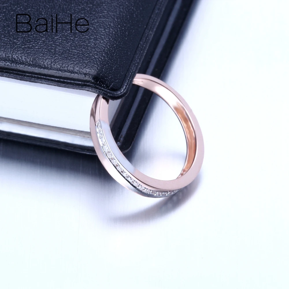 BAIHE Solid 14K розовое золото(AU585) 0.15CT сертифицированное H/SI круглое ограненное натуральными бриллиантами Свадебное женское модное кольцо