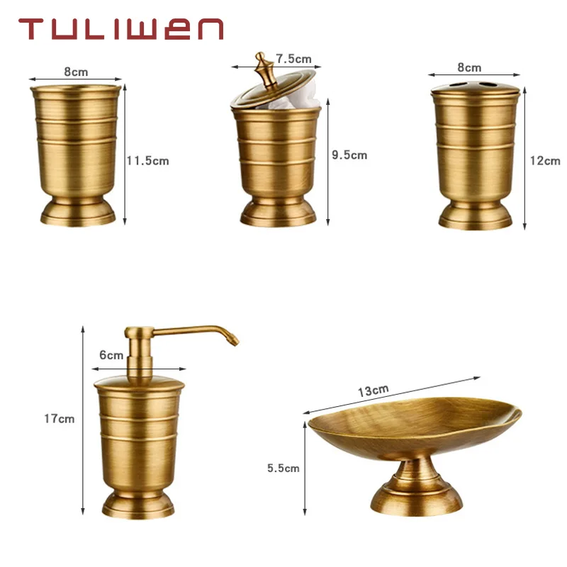 Antique Brass Soap Dish Liquid Soap Dispenser Toothbrush Holder Gargle Cup Storage Tank Bathroom Accessory Set 5pcs bathroom hardware set bathroom hardware accessories