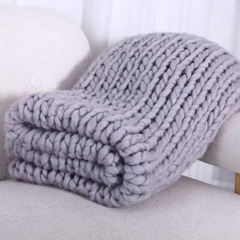 Hand Chunky Wool Knitted Blanket Thick Yarn Merino Wool Bulky Knitting Throw Blankets 200x200cm Nordic Home Textile Dropshipping