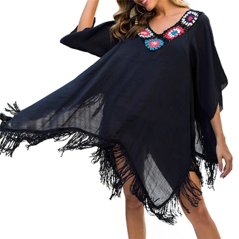 

Women’s Tassel Swimsuit Bikini Cover Up V Neck Cold Shoulder Swimwear Shawl Asymmetric Swimwear Bikini Bathing Suit Beachwear