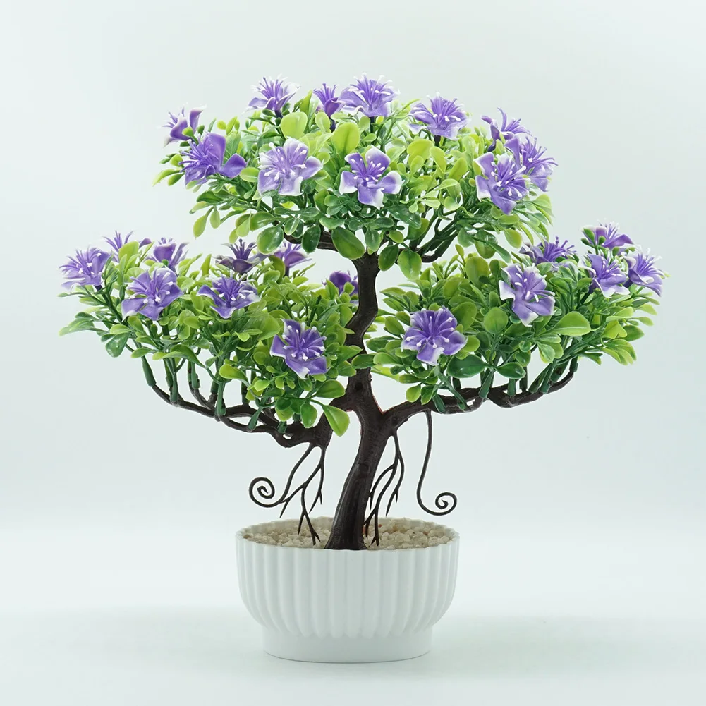 Hot 1Pc Artificial Plastic Guest-Greeting Pine Flower Tree Potted Bonsai Home Office Garden Desktop Party Decor