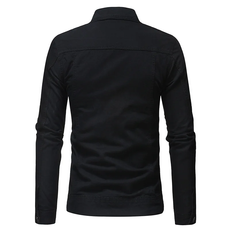 Covrlge Washed Denim Jackets Men Coat Dark Blue Casual Jacket Cotton Turn-down Collar Long Sleeve Bomber Jackets Male MWJ176