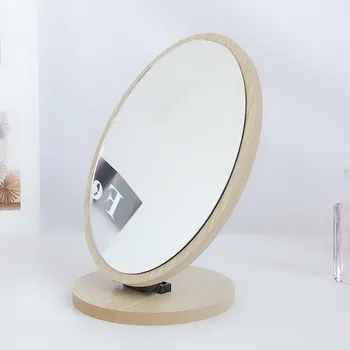 

Cute Adjustable Angle 360 Degree Wooden Table Small Makeup Foldable Cosmetic Desktop Rotating Small Mirror Portable Standing