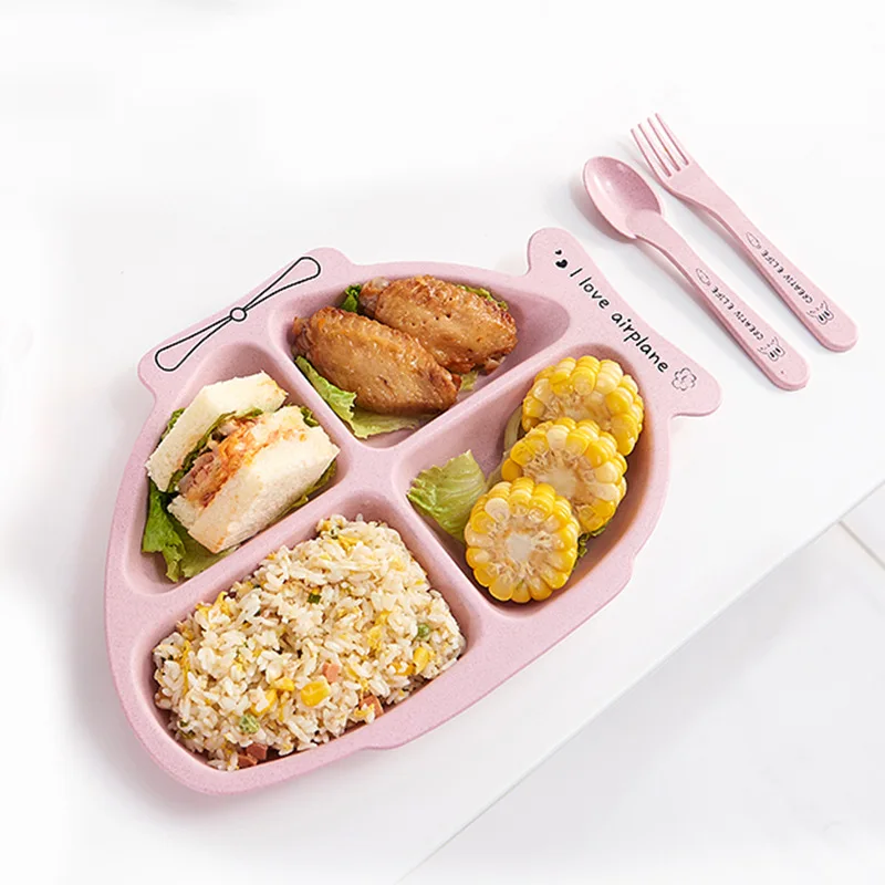 

Wheat Fiber Cute Children Cutlery Box Organizer and Modern Home Kitchen Split Resistance Plate Fork Plate Fork Spoon Combination