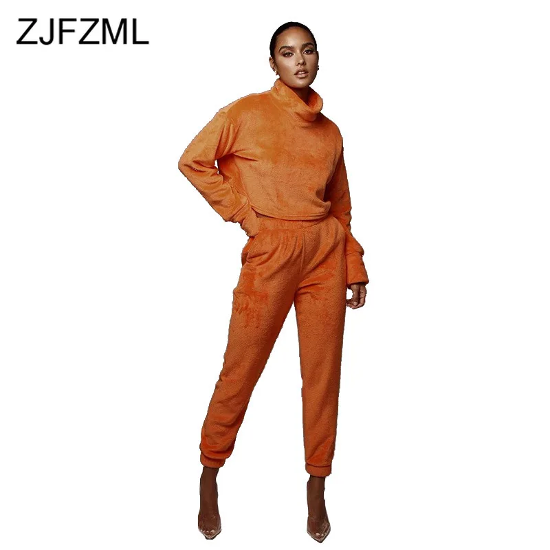 

Women Two Piece Outfits Autumn Winter Tracksuit High Necked Long Sleeve Top And Long Pant Sweatsuit Casual 2 Piece Matching Set