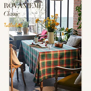 

Green cotton table cover Round wool tablecloth Plaid table cloth christmas decorations for home