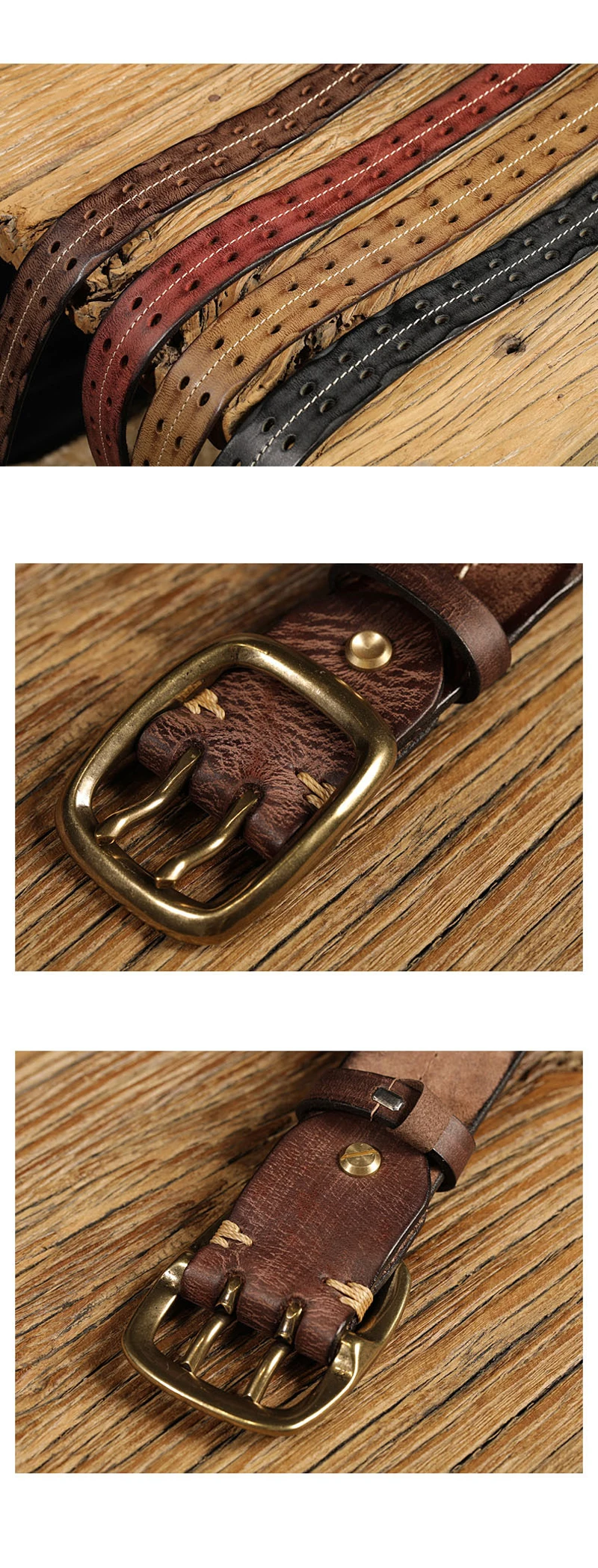 3.8CM Double Needle Belt Buckle High Quality Belt Luxury Thick Retro Genuine Leather Belt Men Men's Jeans Belt Military Belt black belt with holes