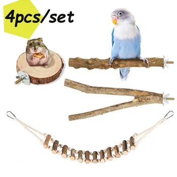 4pcs Set Pet Bird Chew Toys Parrot Perches Cage Ladders Stand Paw Grinding Toys For Parrot.jpg