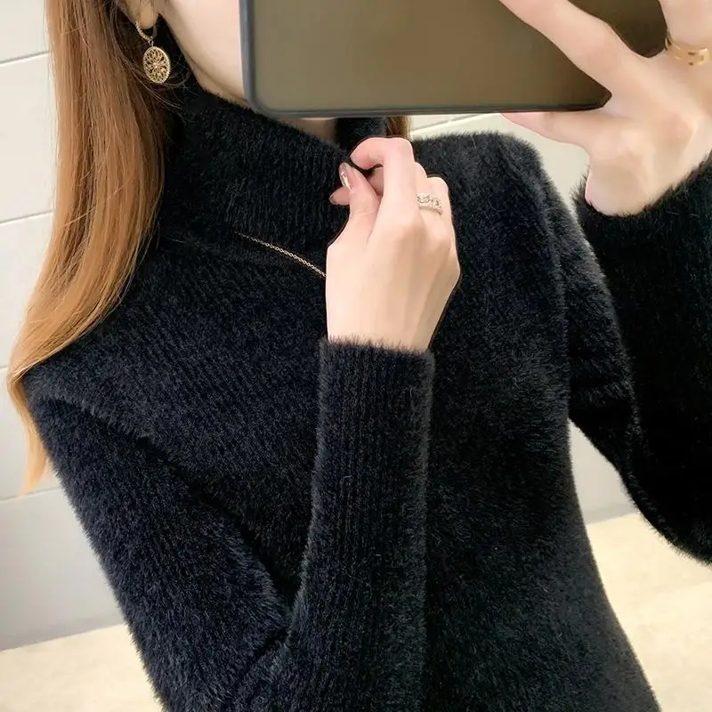 

2021 New Imitation Mink Velvet Turtleneck Sweater Women Autumn and Winter Thickened Slim Slimming Inner Knit Bottoming Shirt