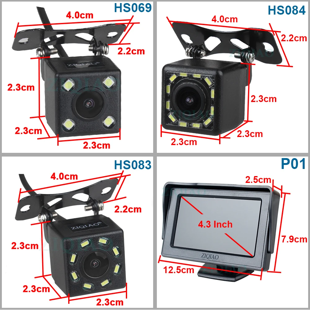 ZIQIAO 4.3 Inch TFT LCD Monitor Car Rearview Monitoring System Dynamic Trajectory Tracks Rear View Camera
