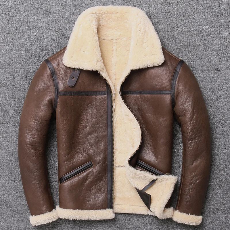 Коричневое мужское пальто в военном стиле из овечьей шерсти, большие размеры 4XL, натуральная овчина, Зимняя Толстая американская натуральная куртка