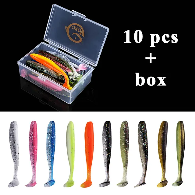 QXO Fishing Soft Lure Worm With Box Silicone Bait Swimbait Streamer Sea Fishing Spoon Lure 7cm 10cm Wobbler Set 10pcs
