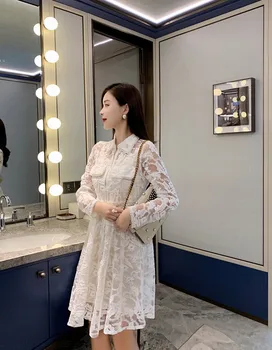 

YAMDI vintage dress party long sleeve club evening embroidery 2020 luxury spring summer dresses women a-line lace elegant lady