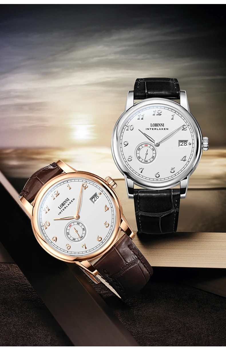 Lobinni Luxury Watch For Men Mens Automatic Watches Ulththin Mechanical Wristwatch 50m Waterproof Sapphire Mirror Leather Strap