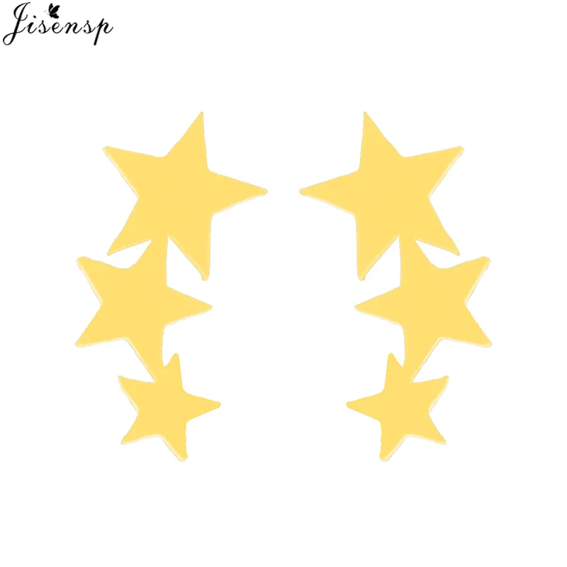 Jisensp NEW Fashion 3 Star Earings Black Stainless Steel Stud Earrings for Women Cute Minimalist Jewelry Earing oorbellen Brinco