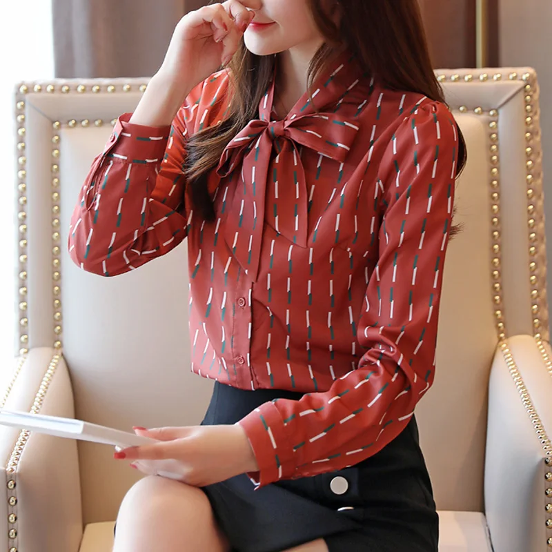Blusas Mujer De Moda Осенняя модная женская шифоновая повседневные кофточки в полоску Женская одежда с длинным рукавом и v-образным вырезом женский топ 6379 50