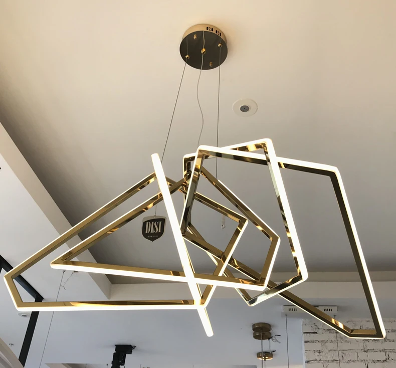 Глянцевый Золотой светодиодный подвесной светильник для столовой гостиной акриловый треугольный подвесной светильник Люстра Потолочный подвесной светильник