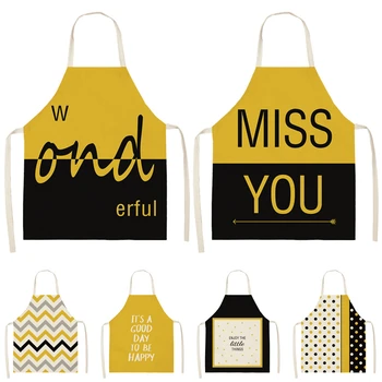 

1Pcs Geometric Yellow patterns Cleaning Art Aprons Home Cooking Kitchen Apron Cook Wear Cotton Linen Adult Bibs 53*65cm WQ0113