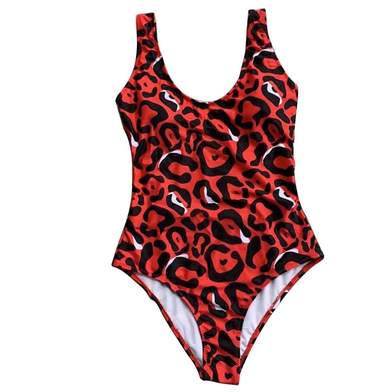 

Red Women Leopard One Piece Swimsuit Body Suits Push Up Swimwear Women Brazilian Beach Bathing Suit Swim Wear M