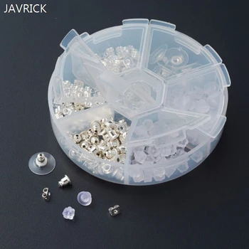 

260Pcs 6 Styles Bullet Shape Earring Stoppers Silicone Metal Plastic Assorted Secure Earring Backs Box Jewelry Findings