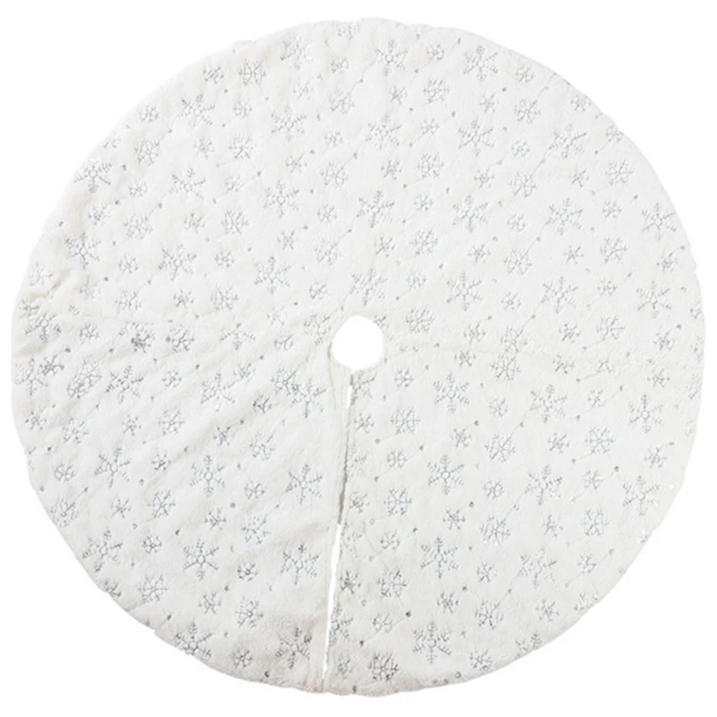 Snowflake 140CM White Plush Christmas Tree Skirt Aprons Christmas Tree Carpet Christmas Decorations for Home New Year Xmas Decor