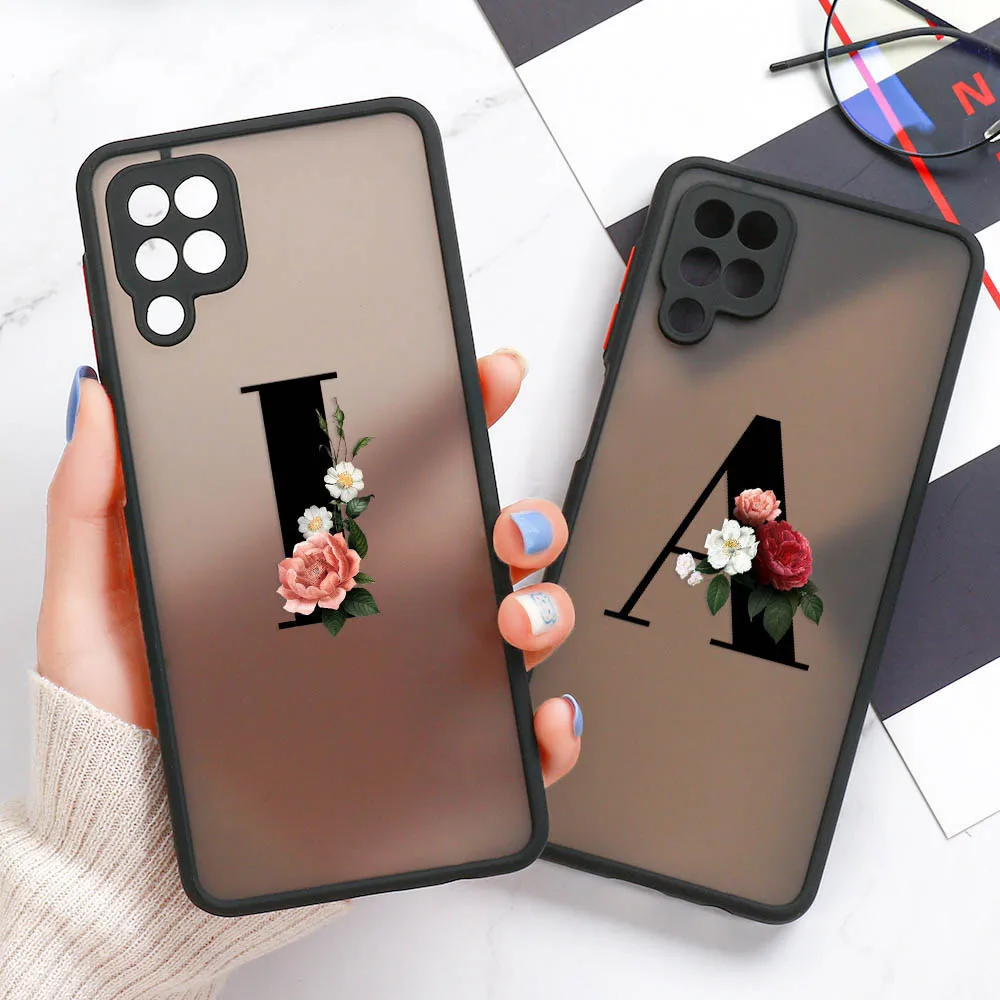 Letters A-Z Phone Case For Samsung Galaxy A32 Case On Samsung A71 A72 A52 A70 A51 A50 Camera Lens Protection Cover Matte Fundas