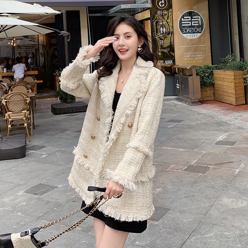 

Photo Shoot Tassels Tweed Non-mainstream Sense of Design Full of Graceful Debutante Elegant Suit Jacket Women's Mid-length