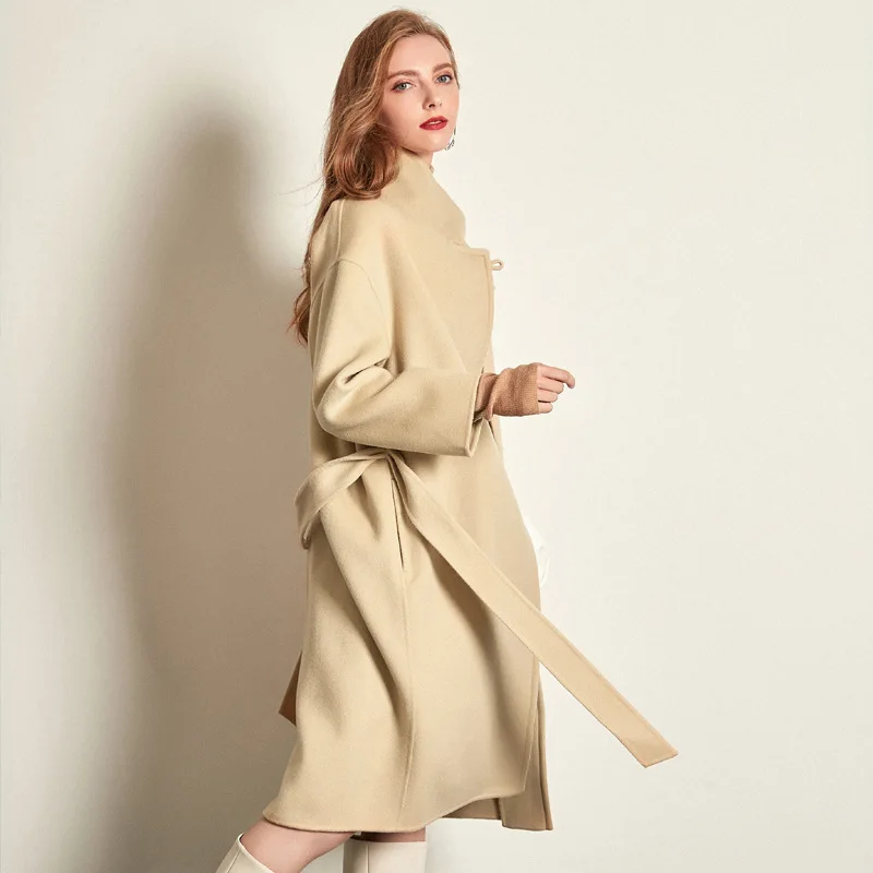 Высококачественное кашемировое пальто для женщин, зима, новая мода, темная Пряжка, темперамент, пояс, куртка для женщин Cc161