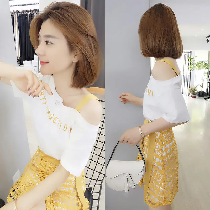 

Skirt Suit 2021 New Spring and Summer Fashion Suit Temperament Large Size Loose T-shirt Half Skirt Two-piece Suit
