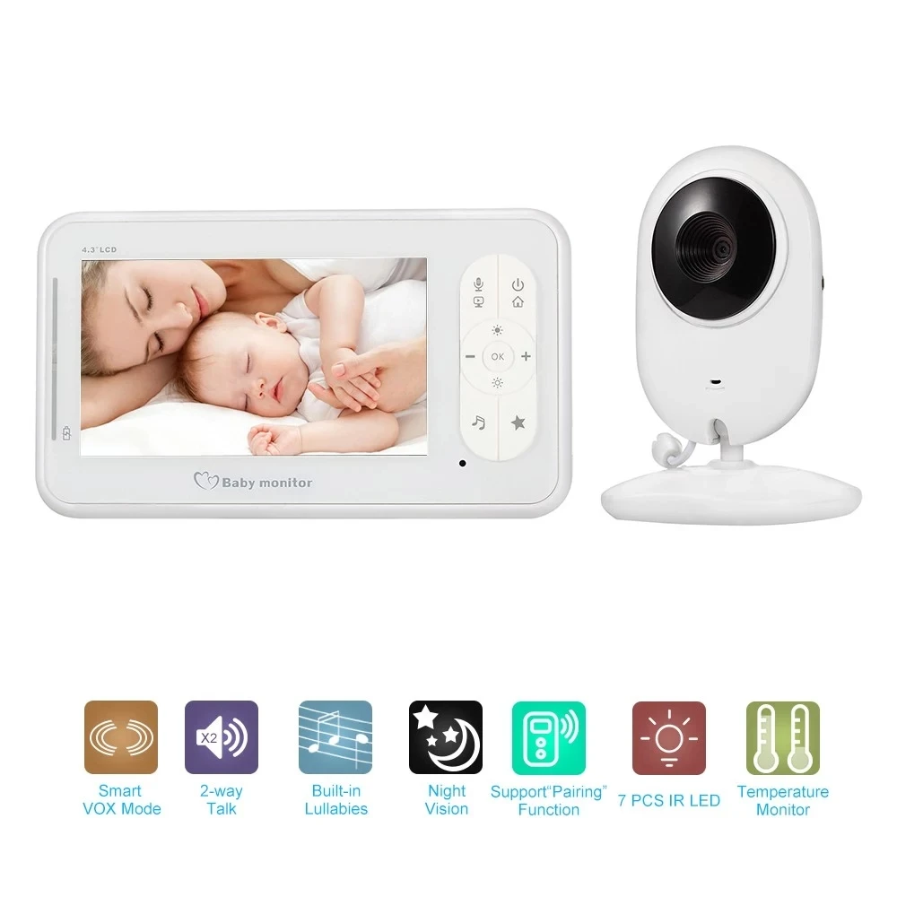 

4.3Inch Wireless Video Baby Monitor 2 Way Talk Baby Monitor with Camera Support 4 Cameras VOX Mode Temperature Monitoring IR Nig