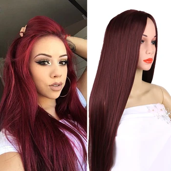

Long Straight Wig Red Synthetic Hair Middle Part Heat Resistant Wigs for Women Blonde Brown Wigs