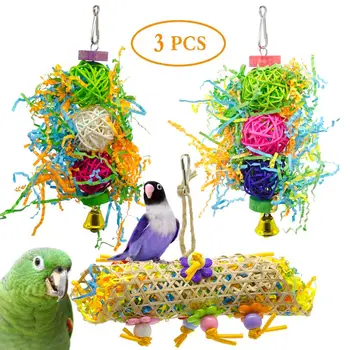 

3pcs parrot toy bird toy rattan ball bamboo net brushed grass nibble toy paper silk grass nibble toy