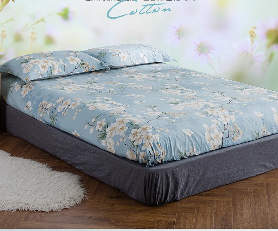 

Flower Cotton Fitted Sheet Single Double Bed Sheets Fitted Cover Twin Full Queen Mattress Cover Bedspread Bedsheet 180*200cm