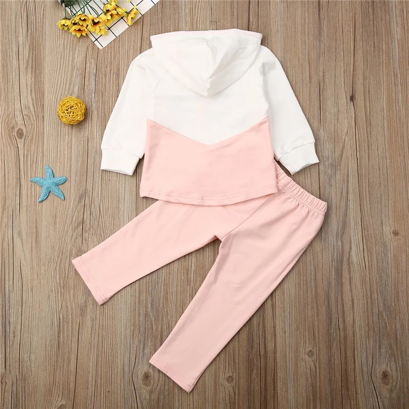 Fashion Toddler Kids Baby Girls Clothes Patchwork Tracksuit Hooded Pullover Shirt Top Pants Outwear Outfits Clothes 2PCS 1-4Y