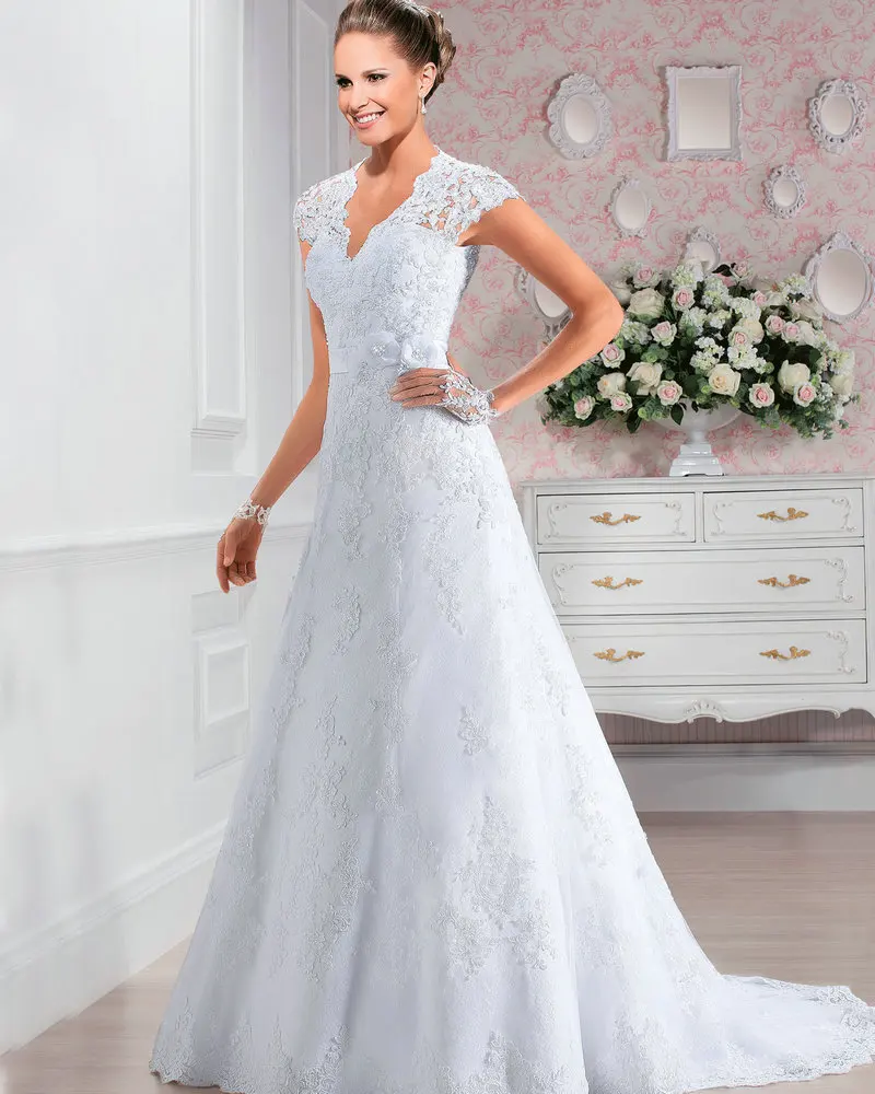 Винтаж Кепки рукавами белое кружевное платье Новые Элегантные платья Boda Vestido De Noiva свадебное платье Casamento платья для матери невесты