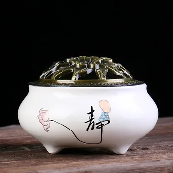 

Ceramic Incense Burner Cover Handmade Beautiful Painting Incense Tank Smoke Waterfall Porta Incienso Home Decoration BE50IN