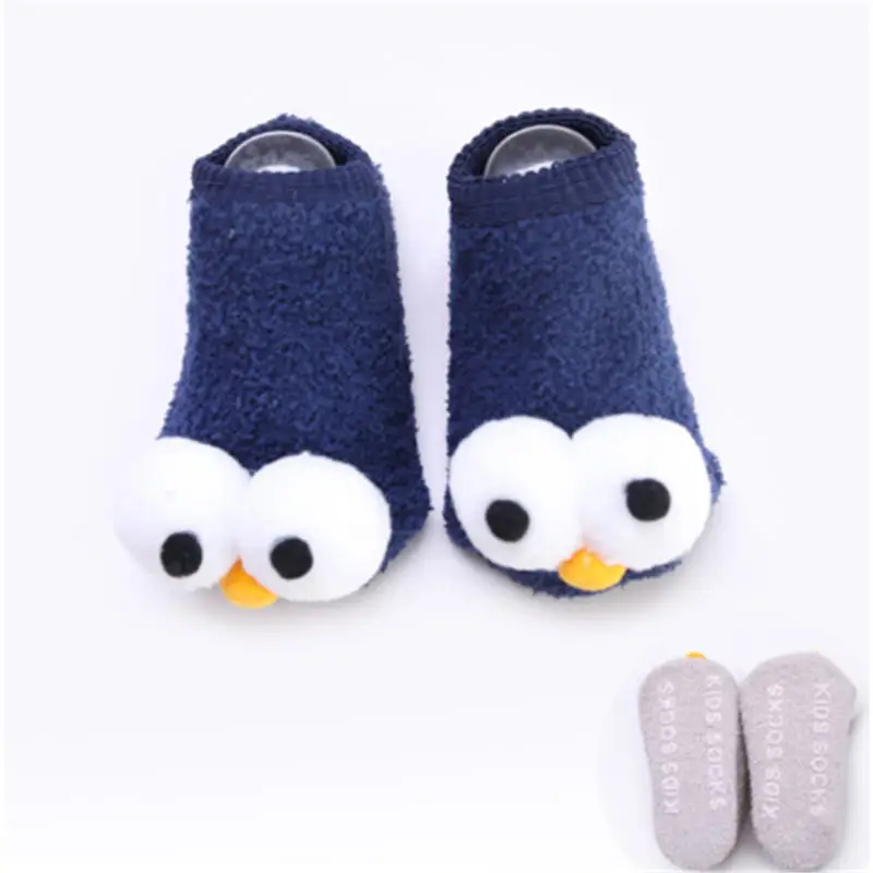 Navy blue Мягкие Нескользящие хлопковые носки унисекс с рисунком Больших Глаз для новорожденных; тапочки; ботинки - Цвет: Navy blue