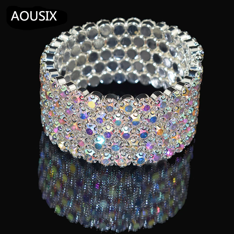 Fashion Bridal Jewelry Three Five Rows Crystal Rhinestones Color Bracelets for Women Wedding Full Rhinestone Hand Wrist Bracel crystal bracelets,bangle bracelet,stone bracelet