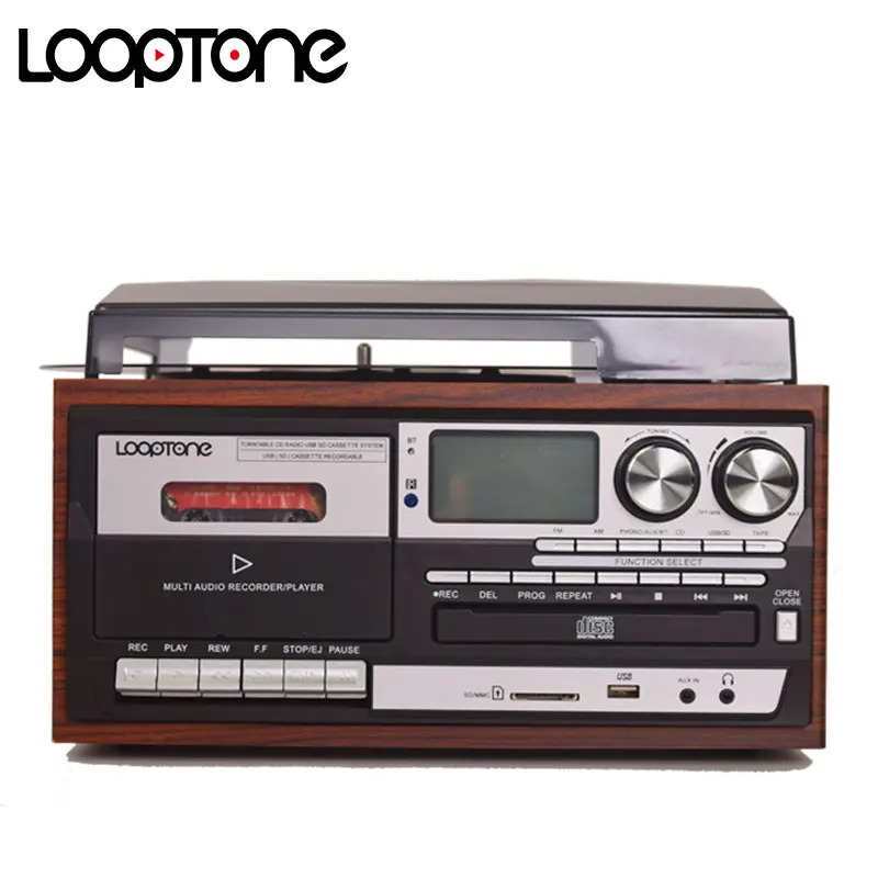 LoopTone-reproductor de discos de vinilo, dispositivo con Bluetooth, 3  velocidades, tocadiscos Vintage, reproductor de CD y casete, Radio AM/FM,  grabadora USB, salida de línea RCA aux-in - AliExpress