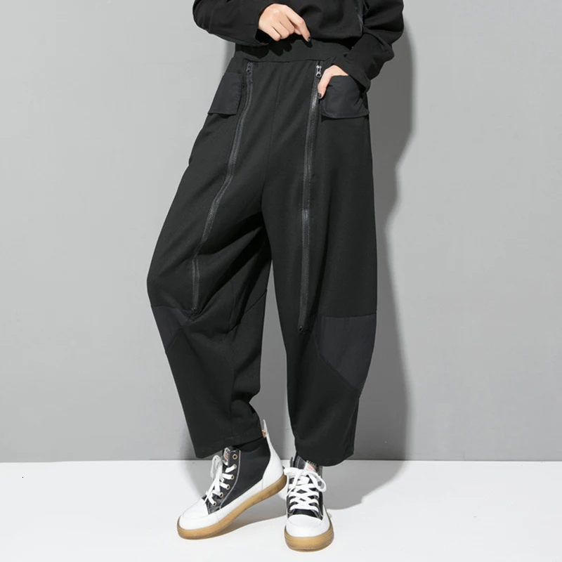 Women Pants High Elastic Waist Black Zipper Split Harem Pants Trousers Lady New Loose Sweatpants Female Joggers Plus Size