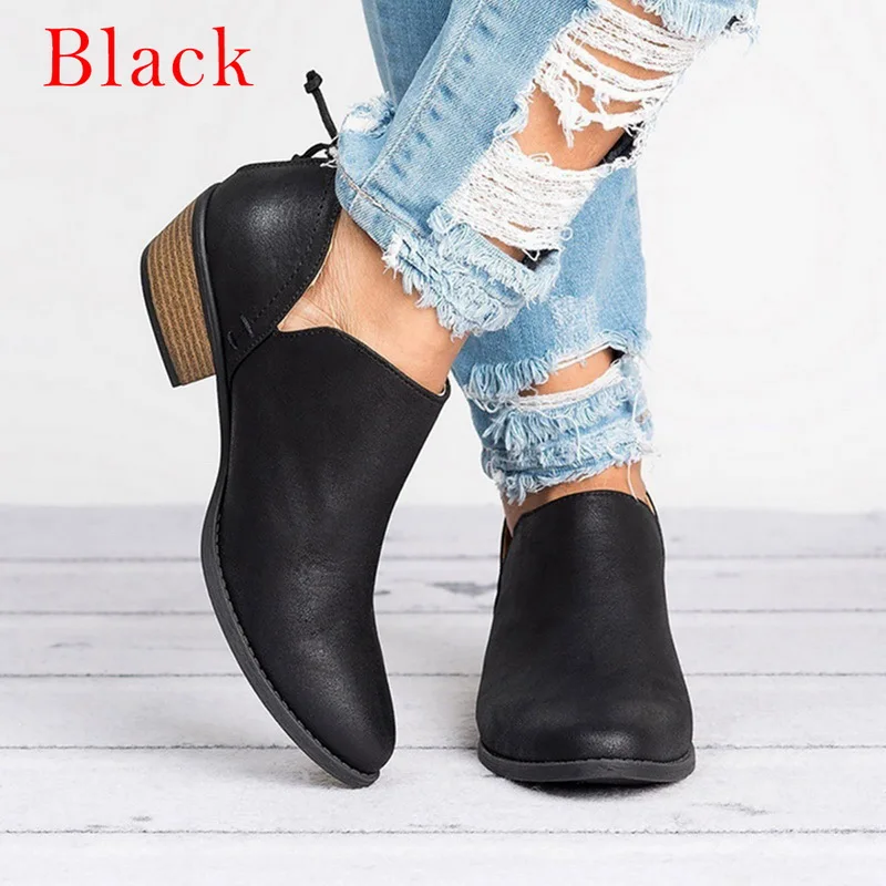 Г., весенние женские ботильоны женские тонкие туфли на высоком квадратном каблуке без застежки Повседневная модная женская обувь с острым носком - Цвет: black