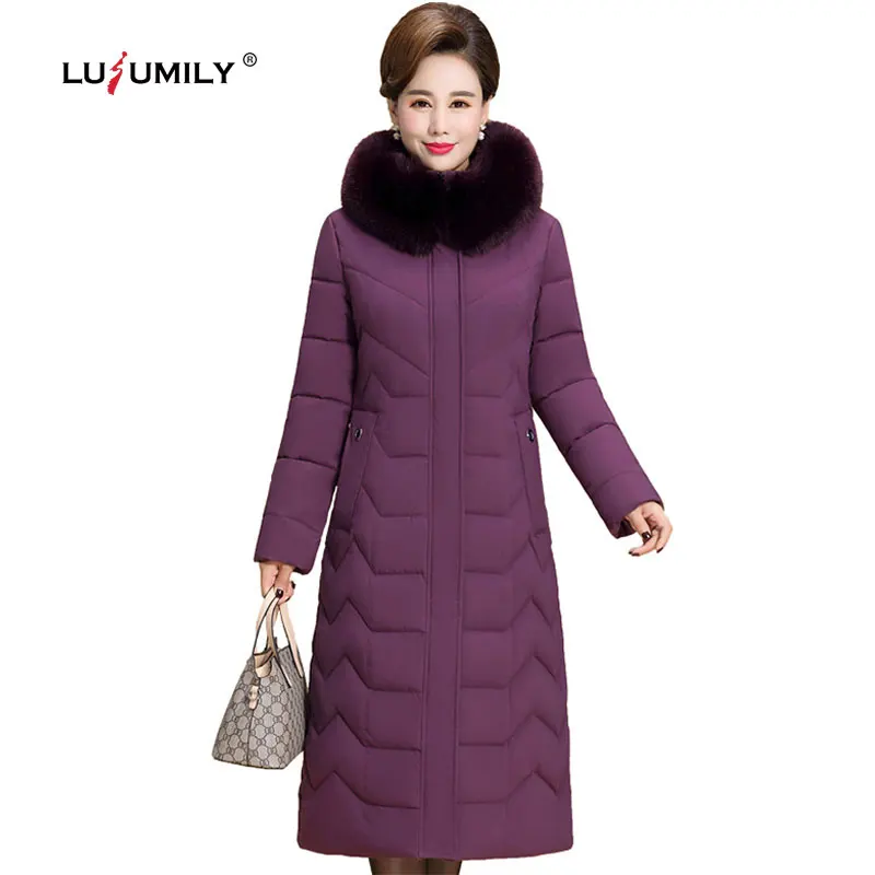 Lusumily размера плюс 6XL зимняя женская куртка с капюшоном зимнее пальто X-Long меховой воротник утолщенная теплая верхняя одежда длинные женские парки