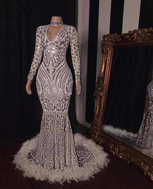 Sequins Mermaid Silver Prom Dresses 