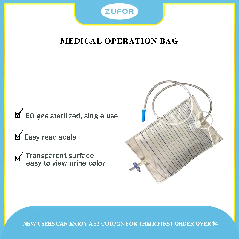 2000ml Medical Sterilized Urology Bag Urine Bag Cross Valve Drainage Urine Homehealth Care Hospital Use