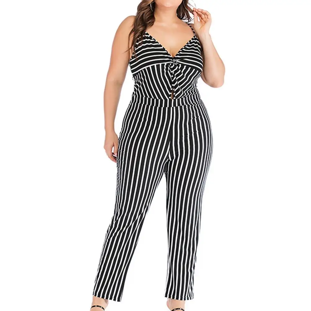 Комбинезон женский полосатый без рукавов повседневный слитный ромпер с V
