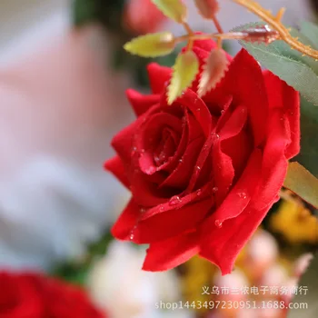 

Artificial Flower Artificial Water Rose 3 Head Dew Angle Rose Wedding Celebration Field Layout Plastic Flowers