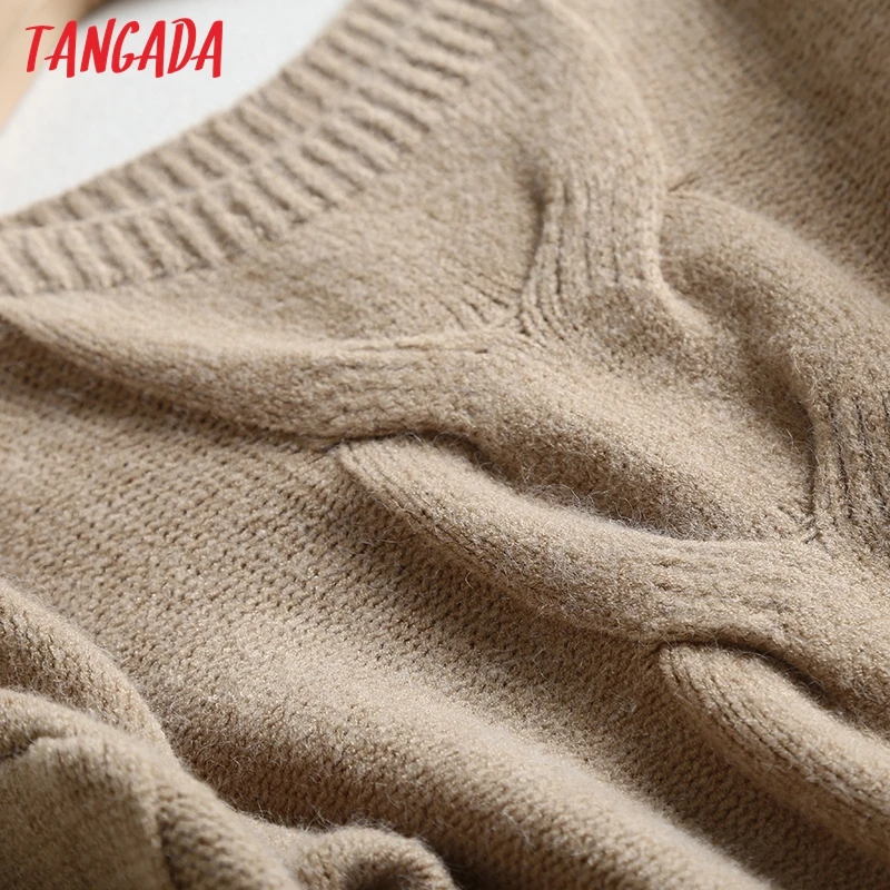 Tangada оверсайз твердый свитер женский джемпер зимний винтажный теплый вязаный свитер женский школьный стиль pull femme BC36