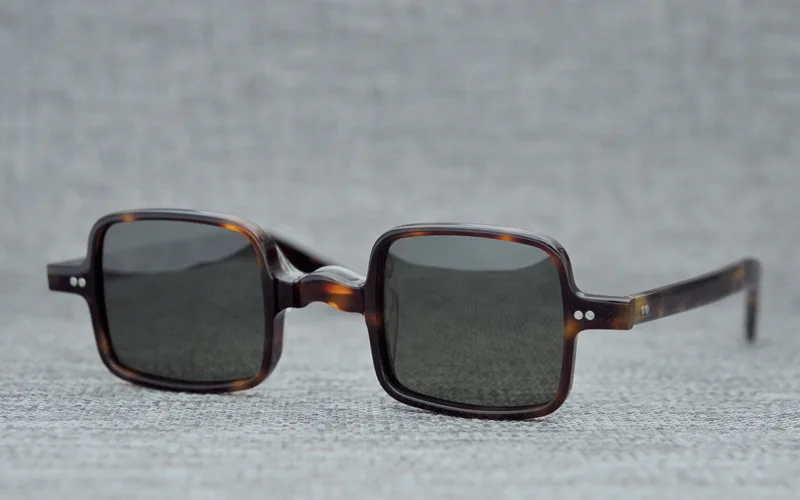 Acetate Vintage Polarized Sunglasses Men Women Brand Designer Square Sun Glasses for Men Retro Small Sunglass Black UV400 Oculos - Цвет линз: Tortoise Green