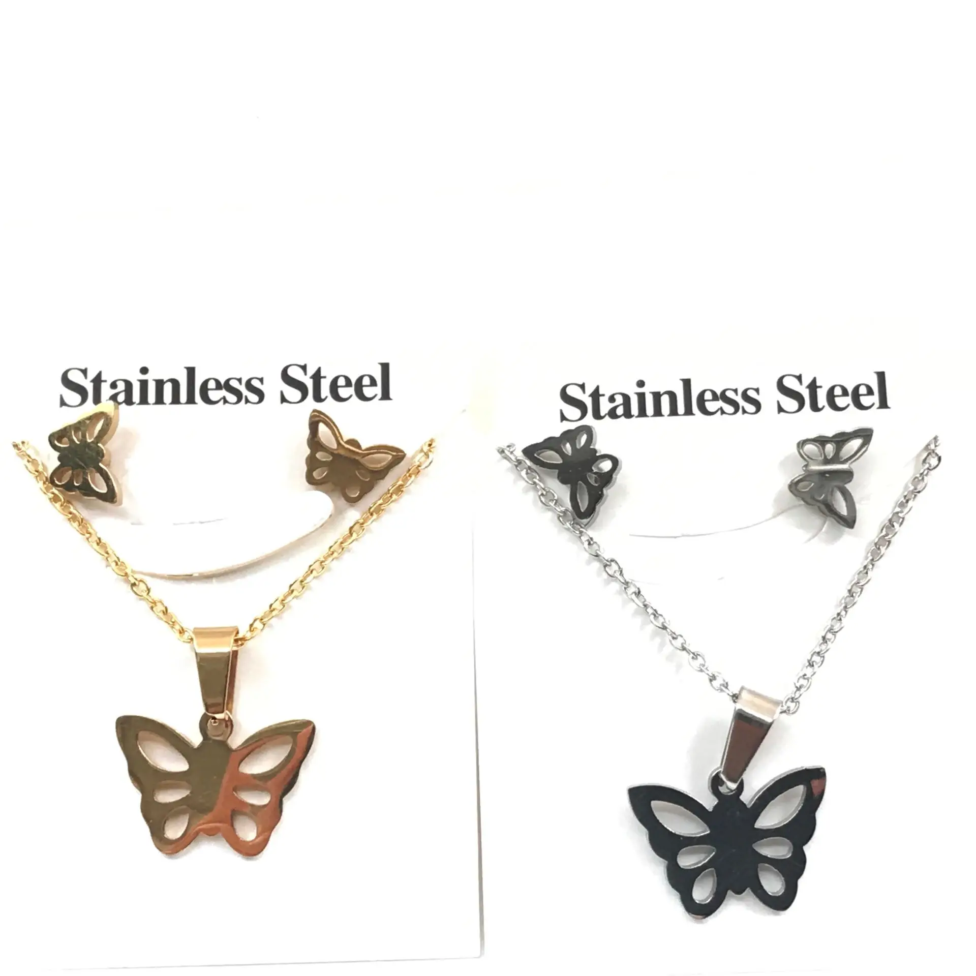 butterfly gold color Stainless Steel Jewelry Sets For Women Moon Star Pendant Necklacae Stud Earrings Fashion Jewelry set Collares Mujer - Окраска металла: butterfly